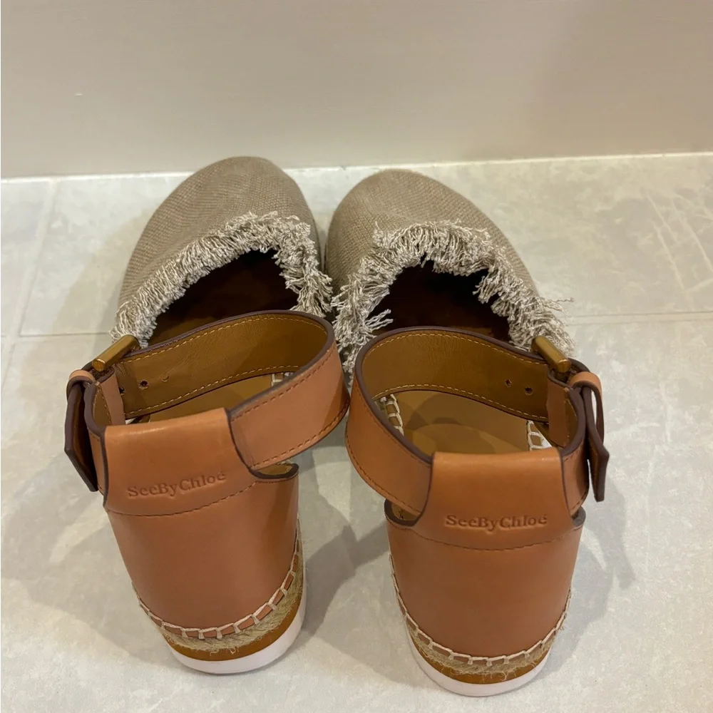 See By Chloe Beige Glyn Espadrilles Flats In Canvas and Leather Size 37